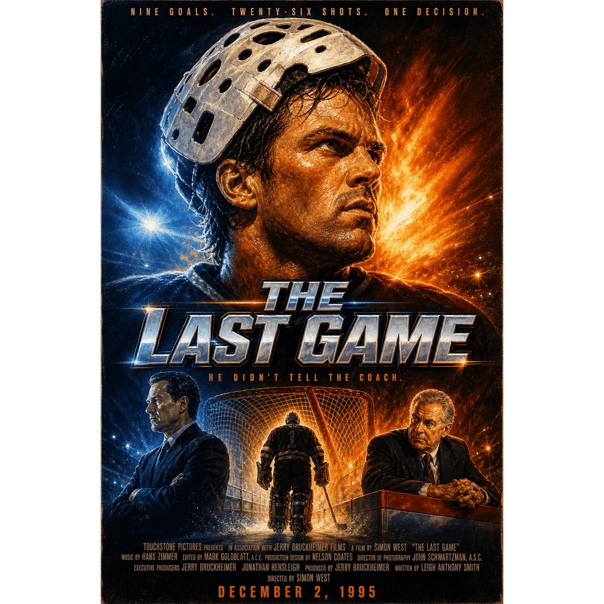 Original movie poster style hockey art depicting Patrick Roy last game in Montreal December 2 1995 by Odd Man Rush