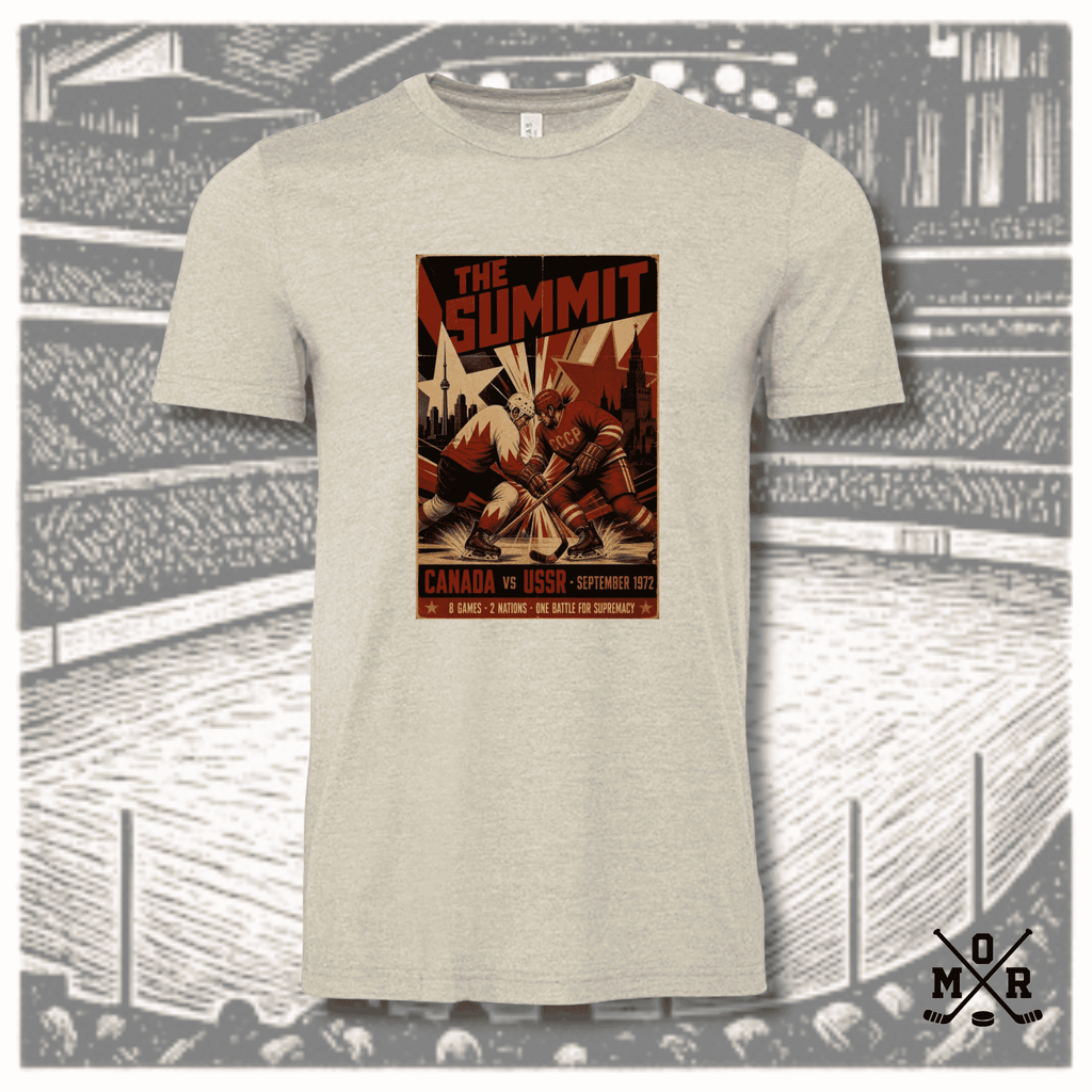 Heathered oatmeal vintage hockey t-shirt with Summit Series graphic