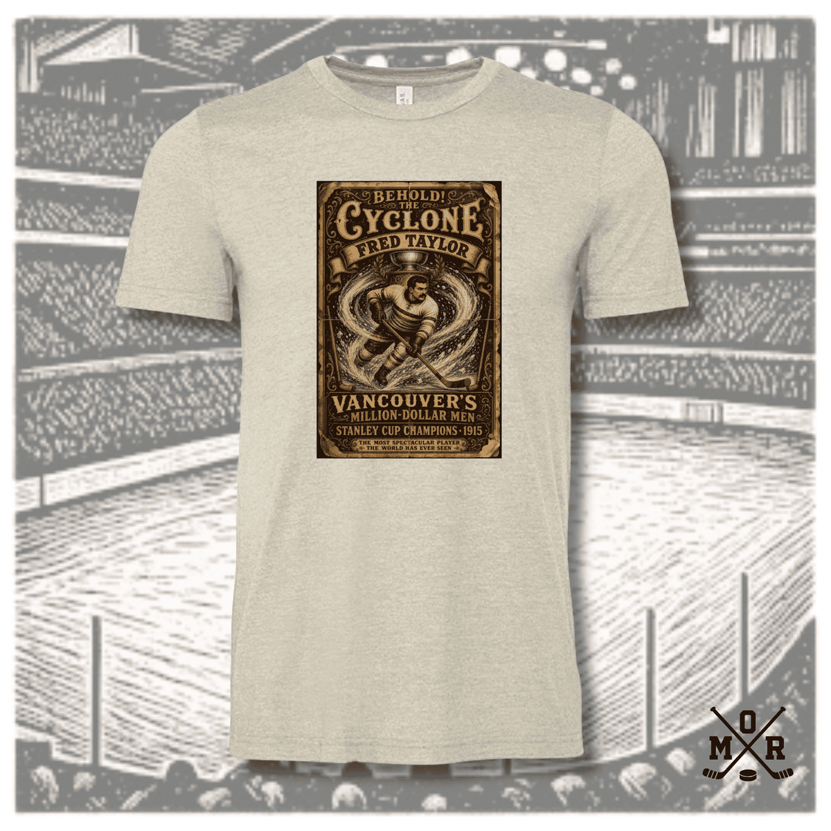 Cyclone Taylor Hockey Legends Heather Oatmeal T-Shirt with Vintage Carnival Graphic