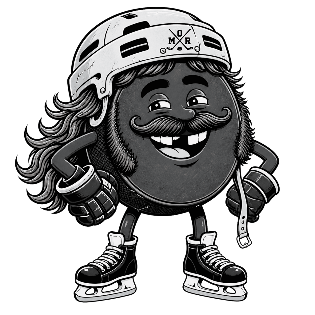 A cartoon graphic of a hockey player wearing a helmet