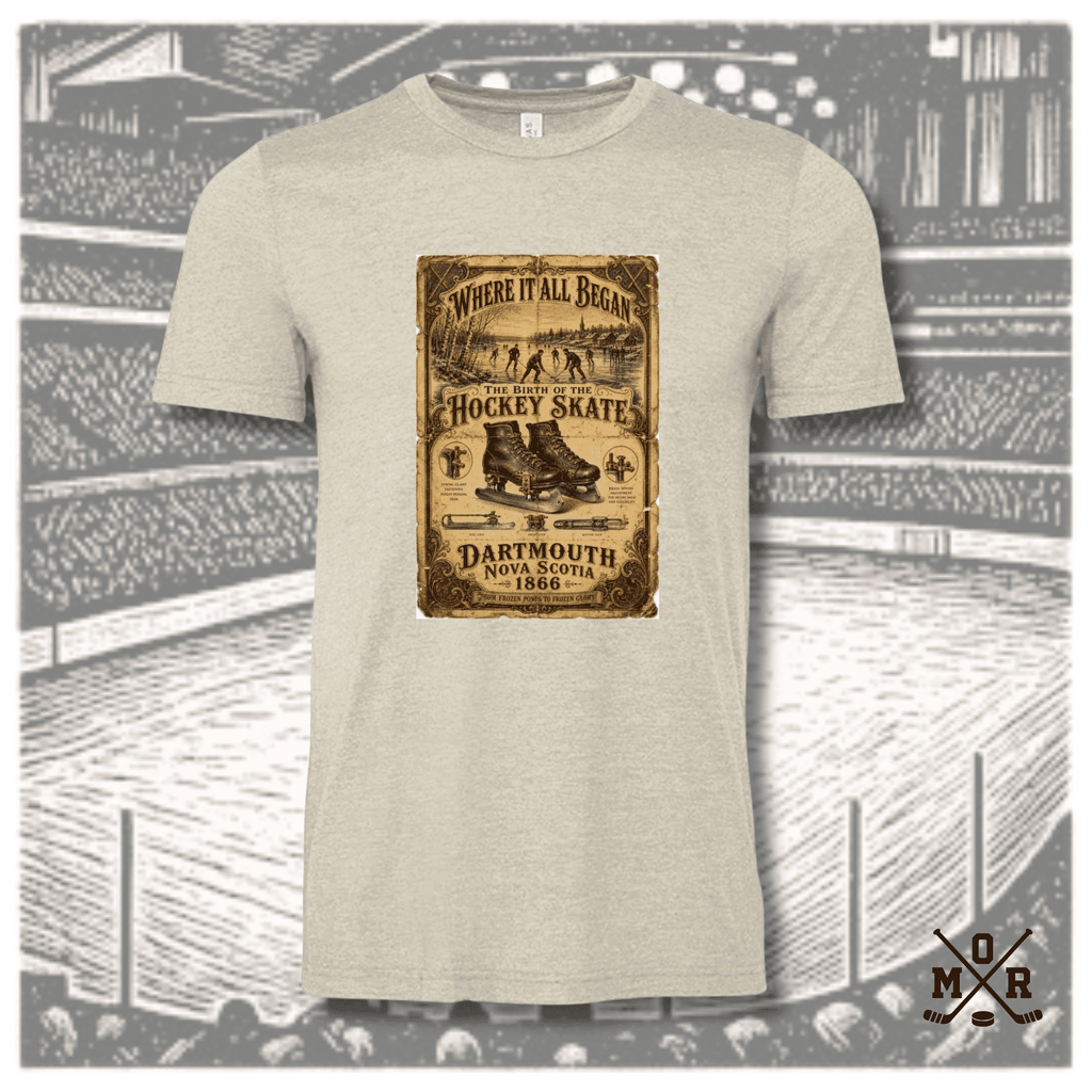Heather oatmeal crew neck Starr Skates vintage hockey t-shirt with distressed poster print and relaxed fit